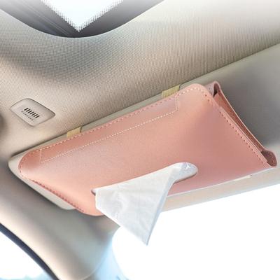 Car Tissue Box High Capacity Durable Fine Texture Space-saving Wear-resistant Store Paper Towels Faux Leather Practical Car Visor Tissue Holder