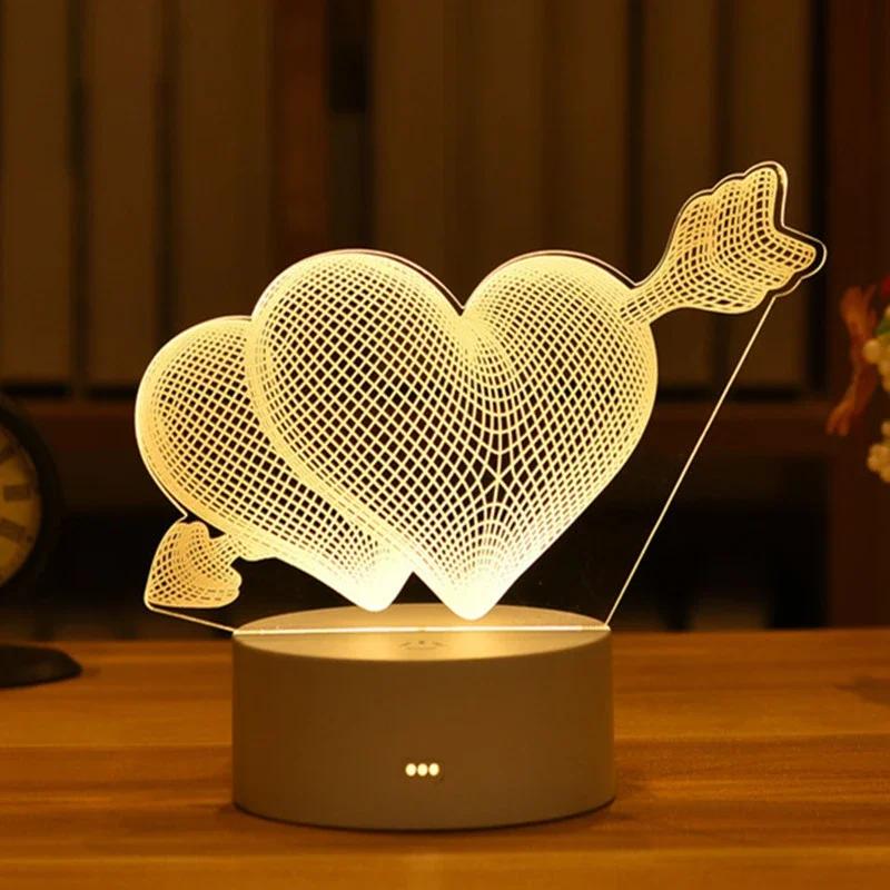 Heart Love Acrylic 3D Night Light USB DIY Kids Bedroom Night Lamp for Valentine's Day Decor Christmas Wedding Cute Gifts 2023