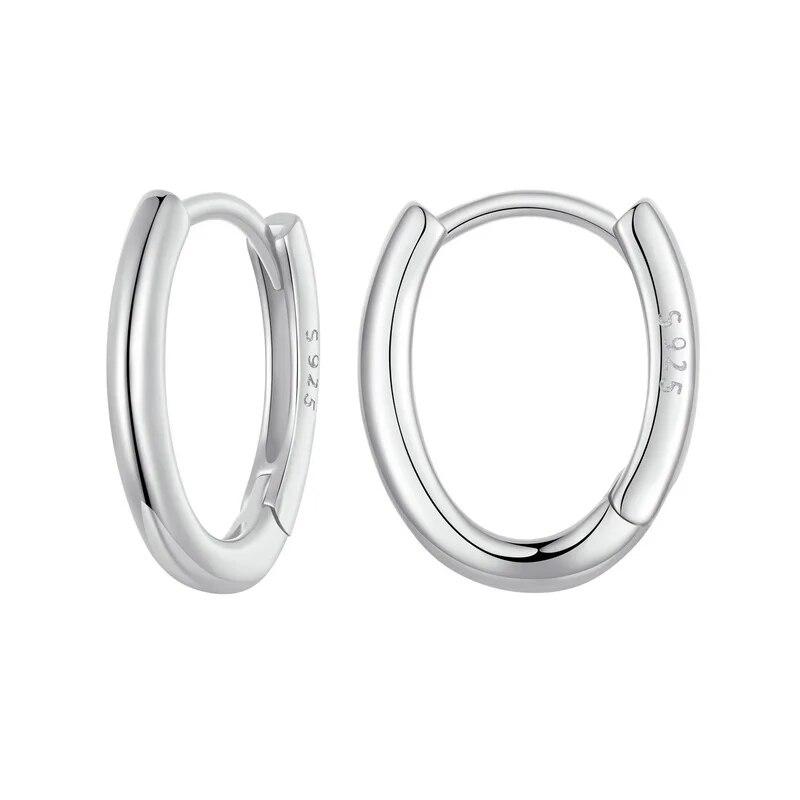 BAMOER Genuine Sterling Silver 925 Classic Oval Hoop Earrings for Women 2 Color Tiny Hypoallergenic Earrings Fine Jewelry