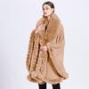 Herbst Winter Kunstkaninchenfell Kragen Schal Poncho Locker Gestrickter Cardigan Übermantel für Damen
