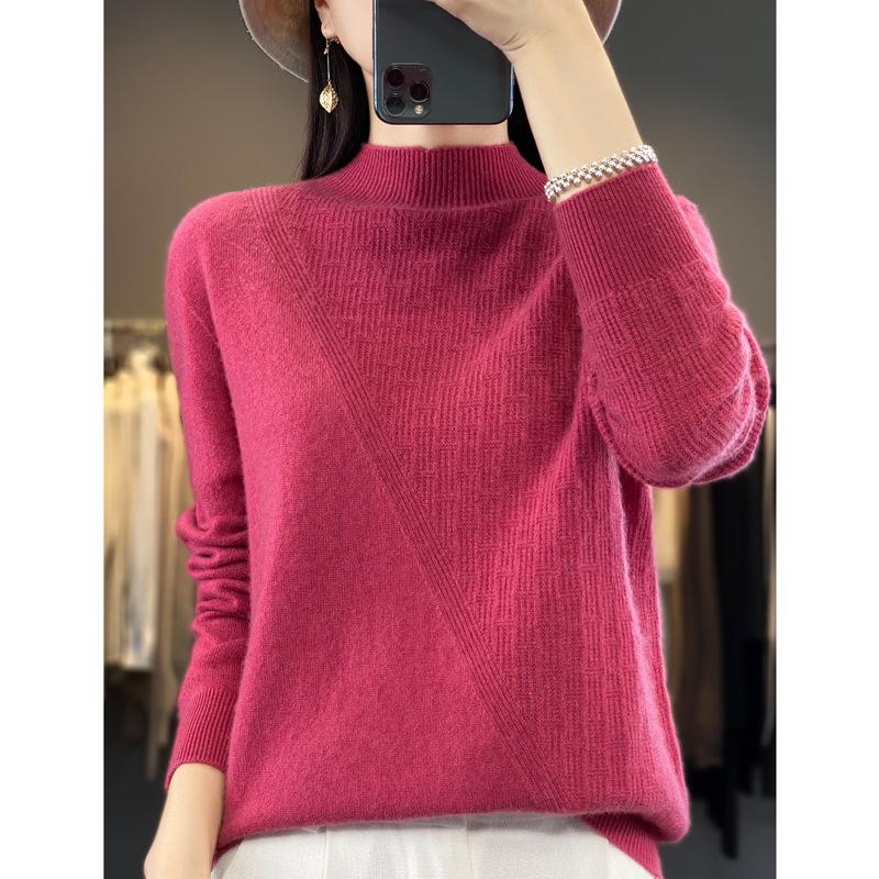 Tragefertiger Halbhoher Rollkragen Cardigan Herbst und Winter Weich und Klebrig Hautfreundlich Kaschmir Gestricktes Basic-Shirt Modischer und Vielseitiger Pullover
