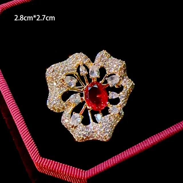 Fashion Small Flower Brooches Pins Luxury Micro-zircon Personality Snowflake Corsage Emerald Geometry Badge Female Accessories