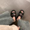 Leather version cloud bubble double belt bread casual thick bottom heightening slippers women's summer wear cool slippers