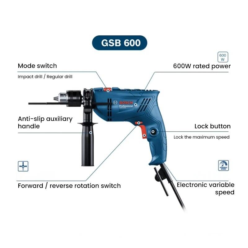 Bosch GSB 600 Professional příklepová vrtačka 600W 220V elektrická vrtačka pro domácnost Multifunkční ruční vrtačka elektrický šroubovák