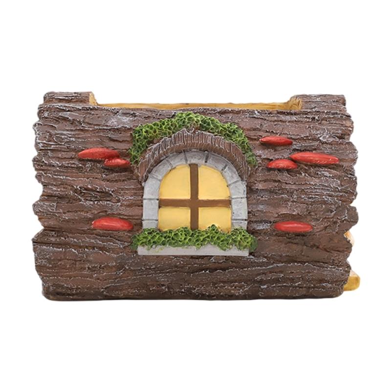 

Cute Stump House Figurines Desktop Ornament Planter Plant Pot Statue Crafts Decors Planter Landscape Statue Crafts