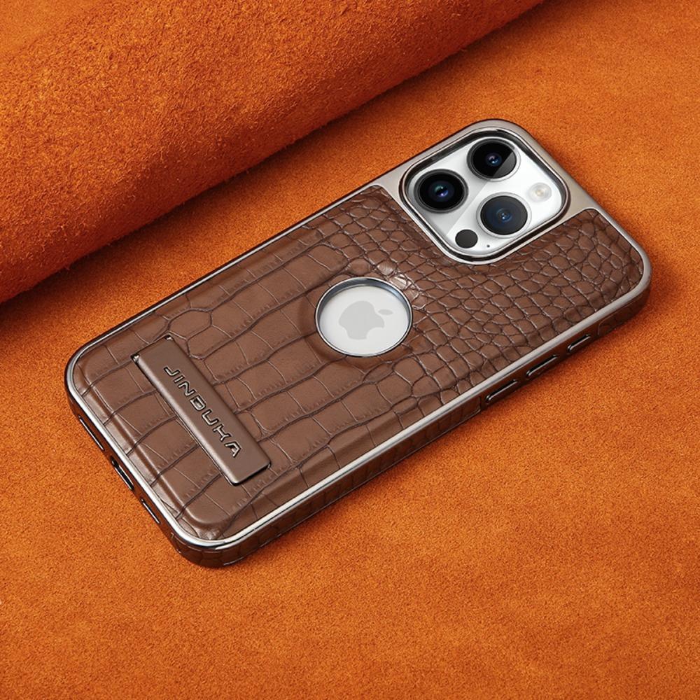 High Quality Leather Holder Electroplate Phone Case for IPhone 11 12 13 Pro Max 14 15 16 Plus Bracket Magnetic Protection Cover