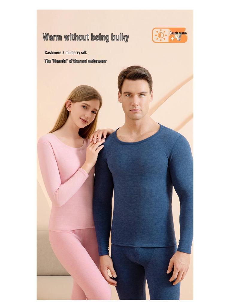 Men's and Women's Wool Silk Thermal Underwear Set – Warm, Thick, Velvet-Lined, Autumn Pants for Couples