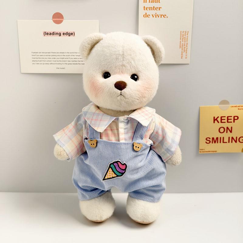 Medium Bear Outfit - Blue Pink Striped Carrot Overalls Set