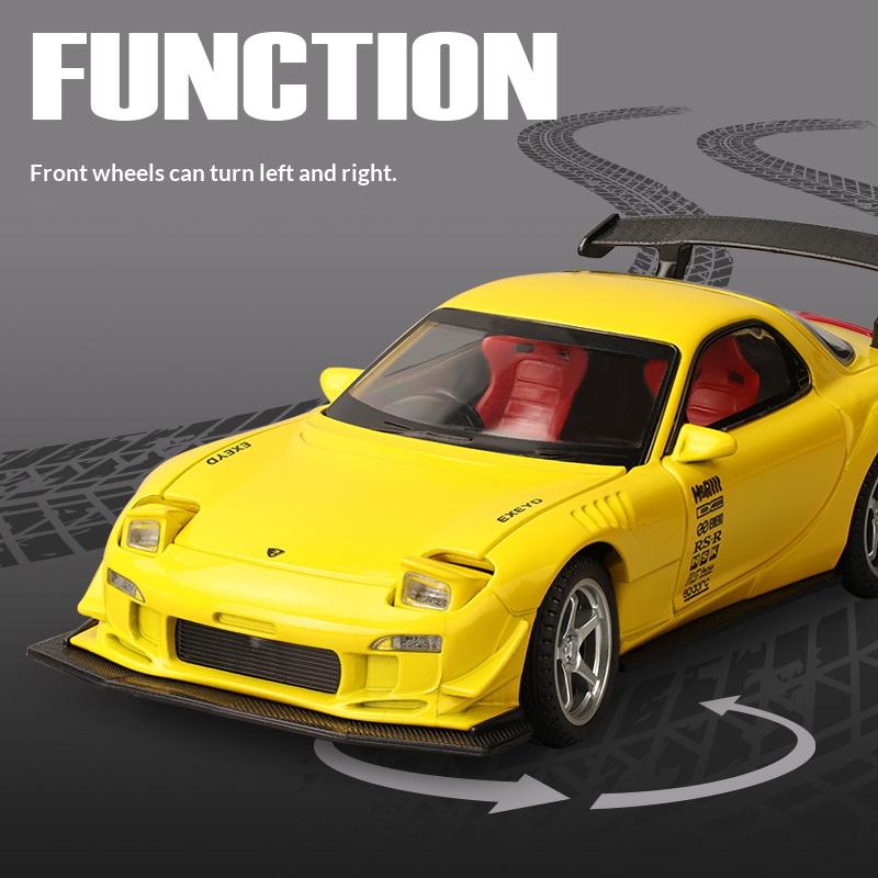 1:32 Mazda RX7 FD3S racing sports car alloy toy car model door opening steering pull back sound and light holiday gift