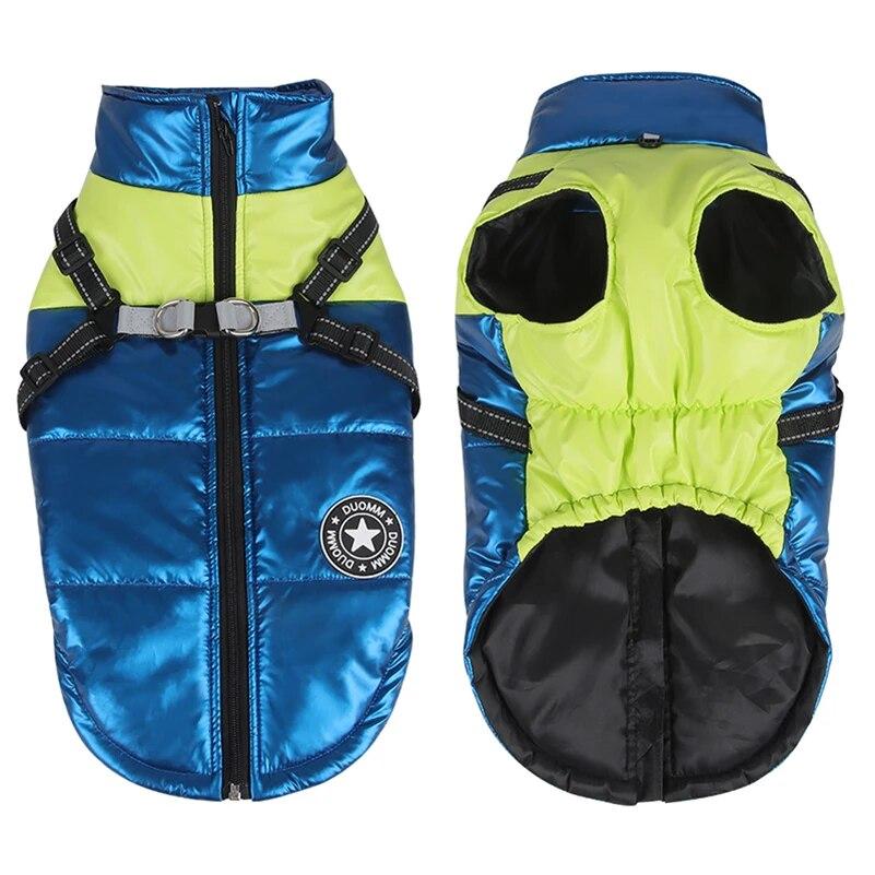 Large Dog Clothes Winter Warm Dog Jacket with Harness Reflective Puppy Outfit Waterproof Pug French Bulldog Labrador Costumes