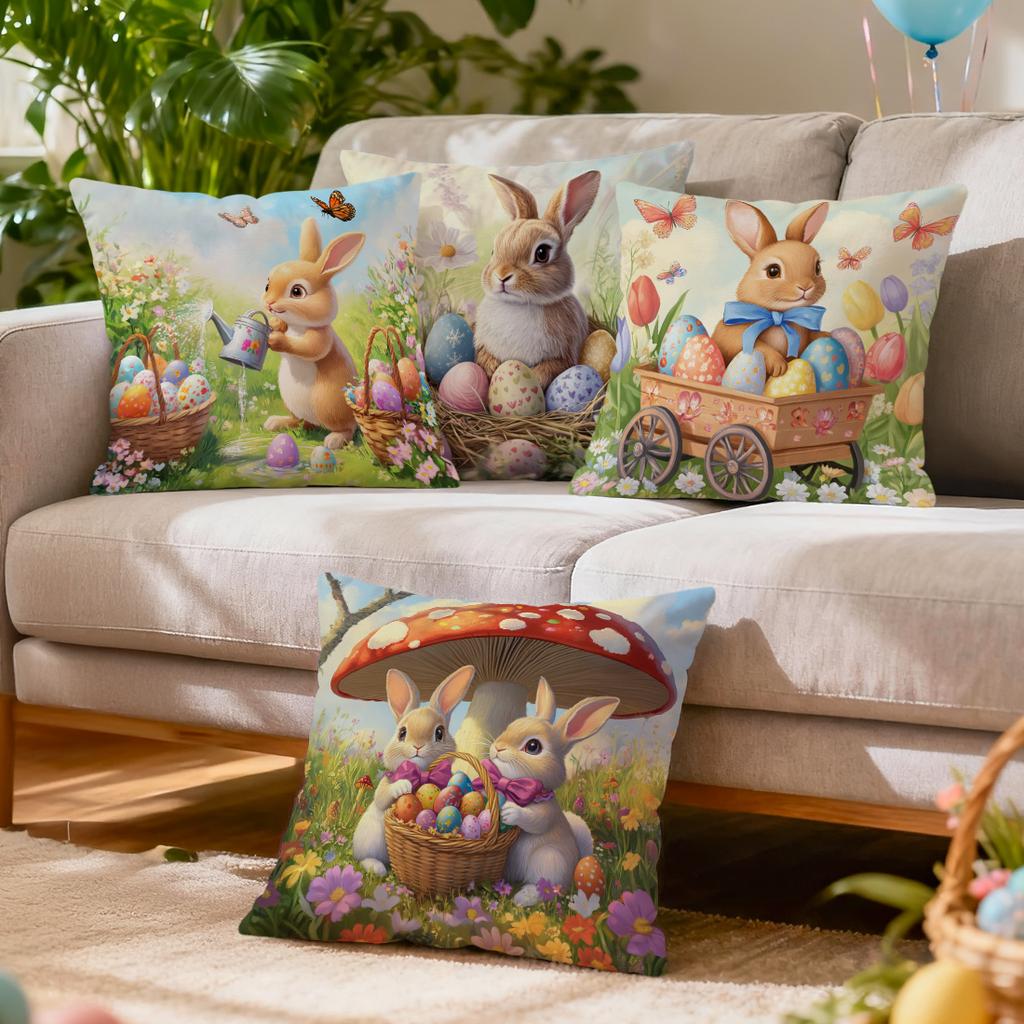 Easter Spring Rabbit Cushions Pillowcase Polyester Cushion Cover Throw Pillow Pillowcover Home Car Sofa Decor