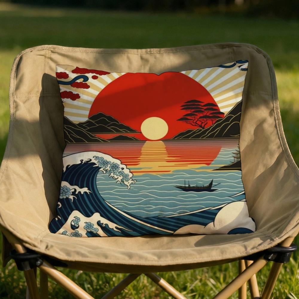 Japanese Waves Cushion Cover Soft Reversible  Durable Pillow Cover  MultiScene Use for Home  Car Daily Comfort