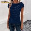 Women's Fashion Casual Solid Color Print O-Neck Short Sleeve Blouses & Shirts