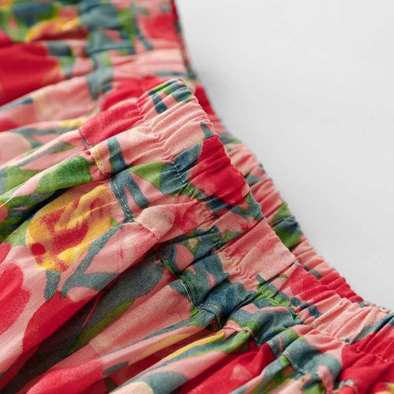 2025 Vintage Resort Tulip Printed Peplum Skinny Oil Color Halter Skirt