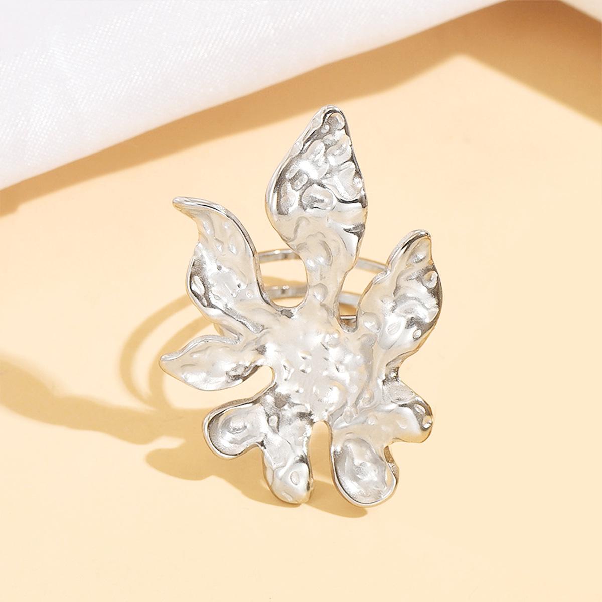 Exaggerated Floral 18K Gold-Plated Stainless Steel Open Ring