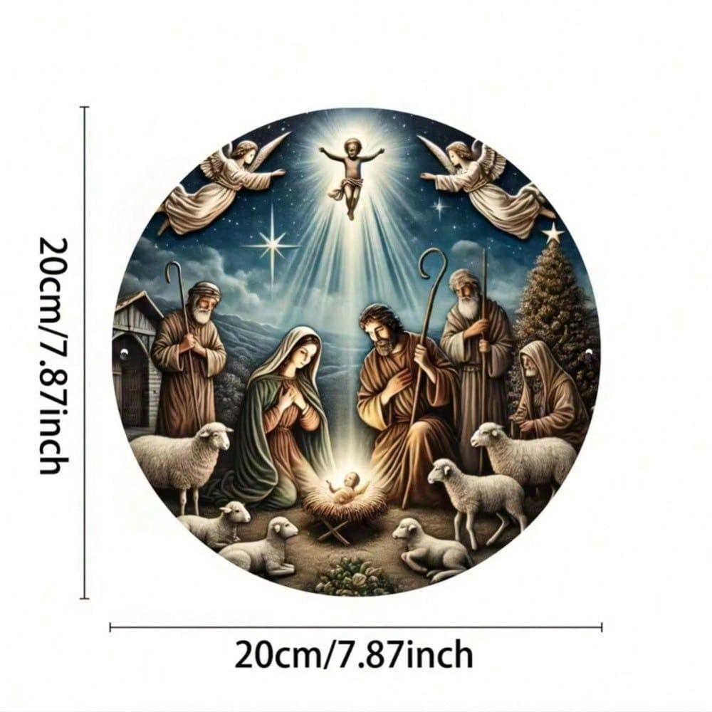 Metal Nativity Sign Christmas Wall Decor Embossed Holiday Art Living Room Bar Cafe