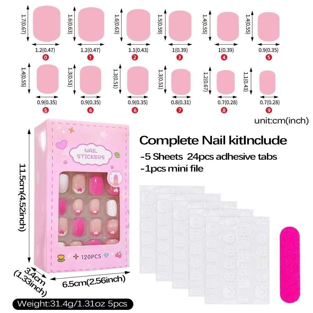 120 stuks Kleurrijke Press-On Nagels Glanzende Afwerking Kinder Press-On Nagels Nep Nageltips voor Kinderen
