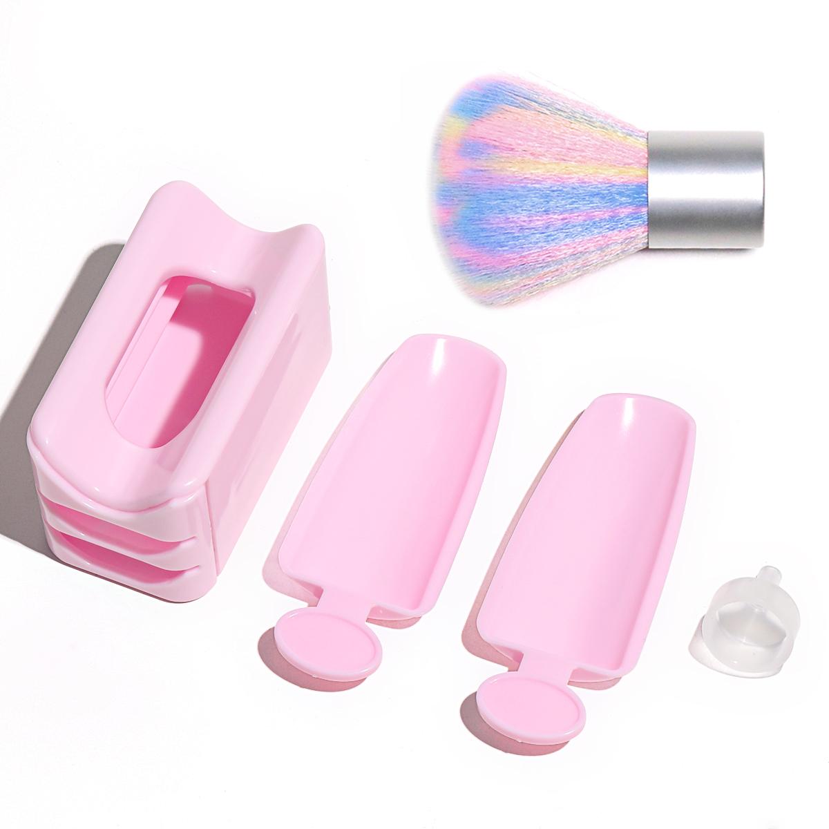 

Double Layer Nail Glitter Powder Recycling Box Set Dust Collector Sequin Rhinestone Container Manicure Storage CaseNail Tool розовый