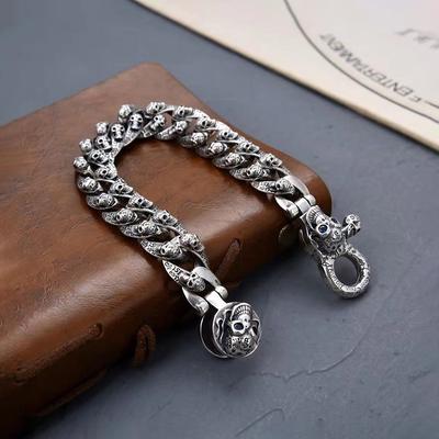 Sechs-Charakter Mantra Silber Armband 18/20/22CM Retro Hip Hop Schädel Kette Männer Geburtstag Party Verlobung Stil Schmuck Geschenk