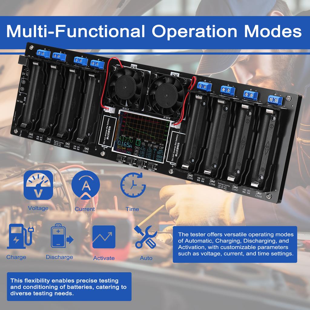 8-Kanal 18650 Batterietester 2,4-Zoll-TFT-Display Batteriekapazitätsprüfung mit MultiMode