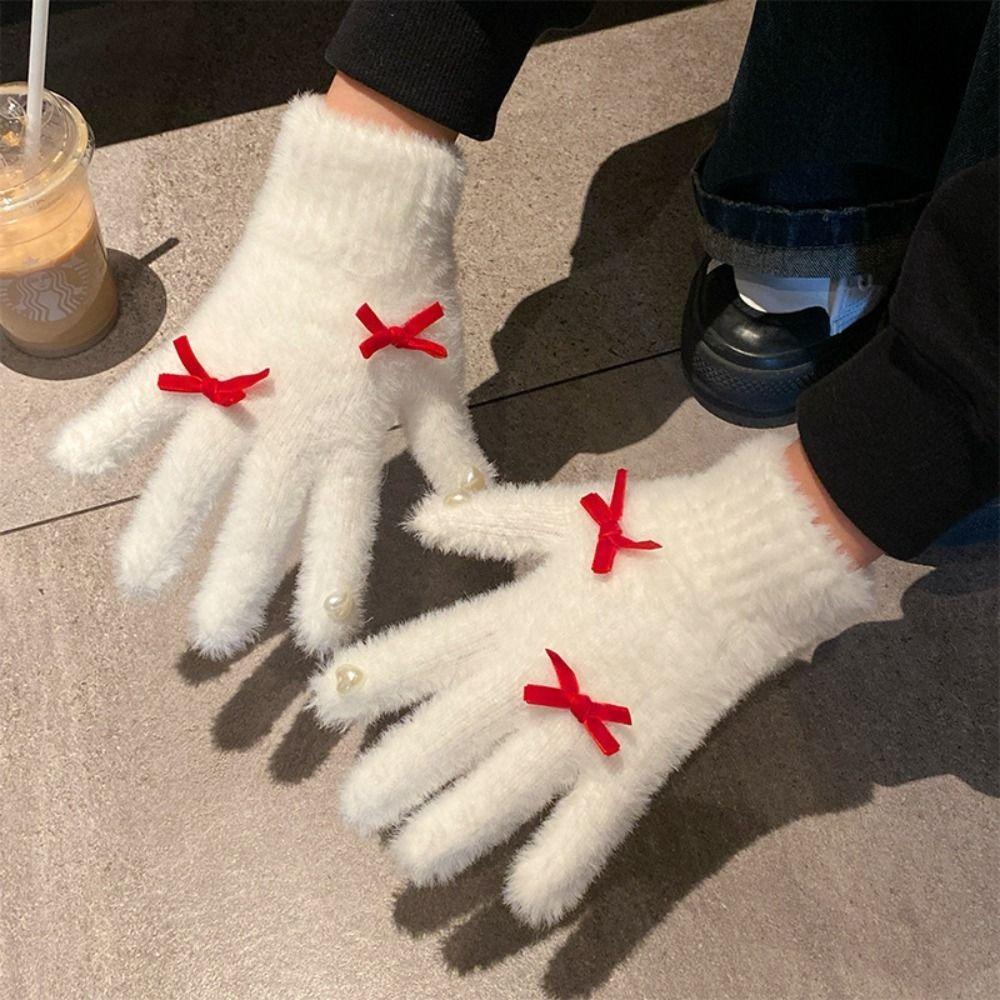 Thickened Women Bow-knot Warm Gloves Protection From Cold Outdoor Skiing Gloves  for Men and Women