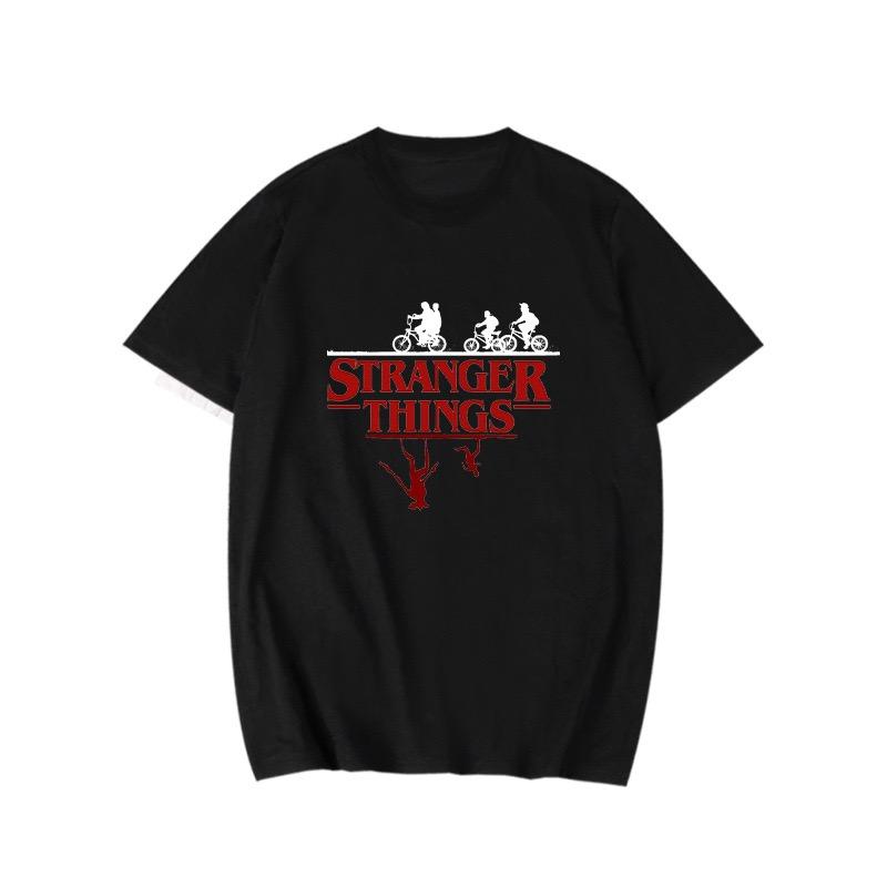 חולצת טריקו Stranger Things, עיצוב קלאסי של אופניים ודמוגורגון, מושלמת למעריצי הסדרה, נוחה