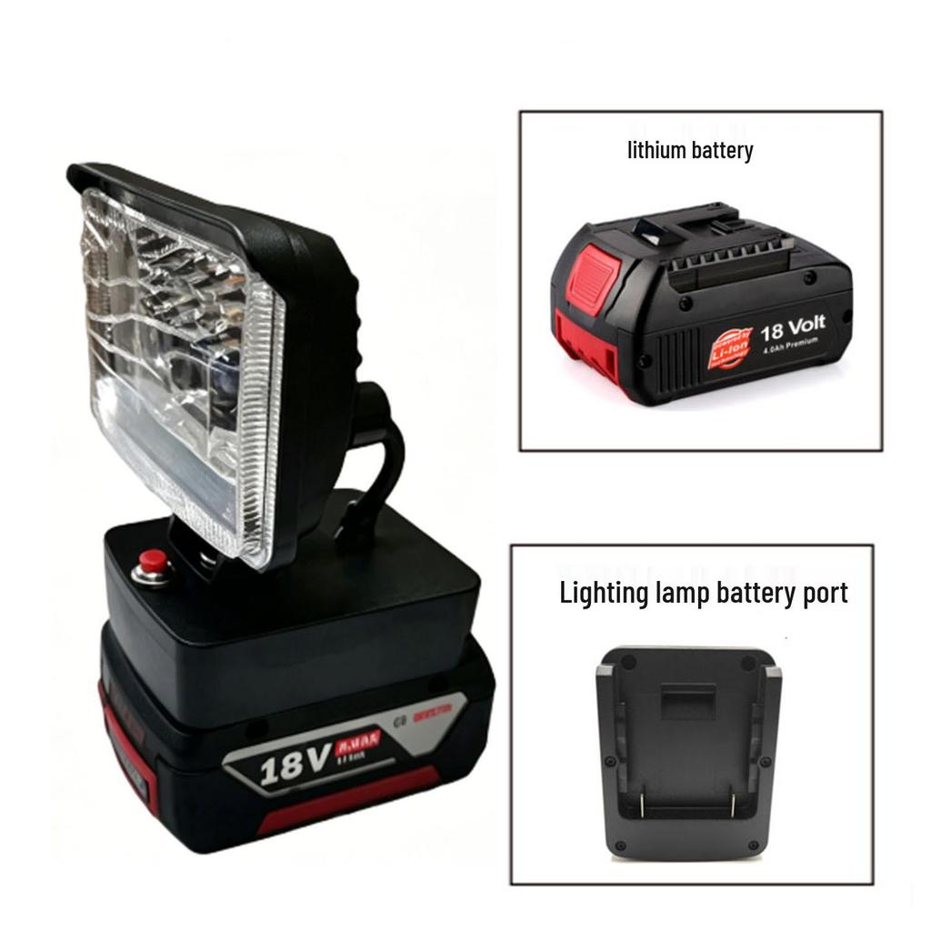 18V Lithium Battery with LED Flashlight for Bosch, DeWalt, Milwaukee, Makita