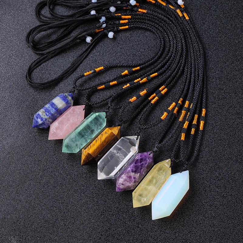 

East China Sea Pink & Purple Hexagonal Crystal Pendant Necklace Colorful Fluorite