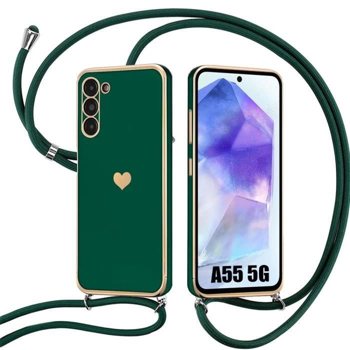 Coque de protection - BOOLING - Samsung Galaxy A55 5G - Antichoc - Vert Nuit - Motif de Cœur