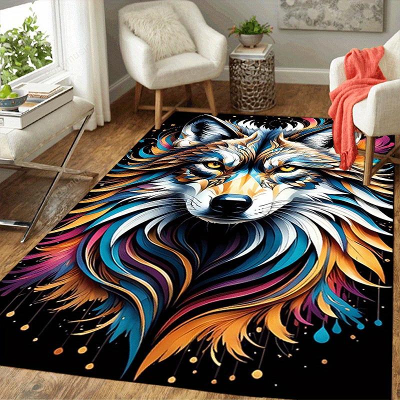 1pc Scary wolf Print Design Area Rug - Soft, Anti-Slip, and Durable Gaming Room Decor for Bedroom
