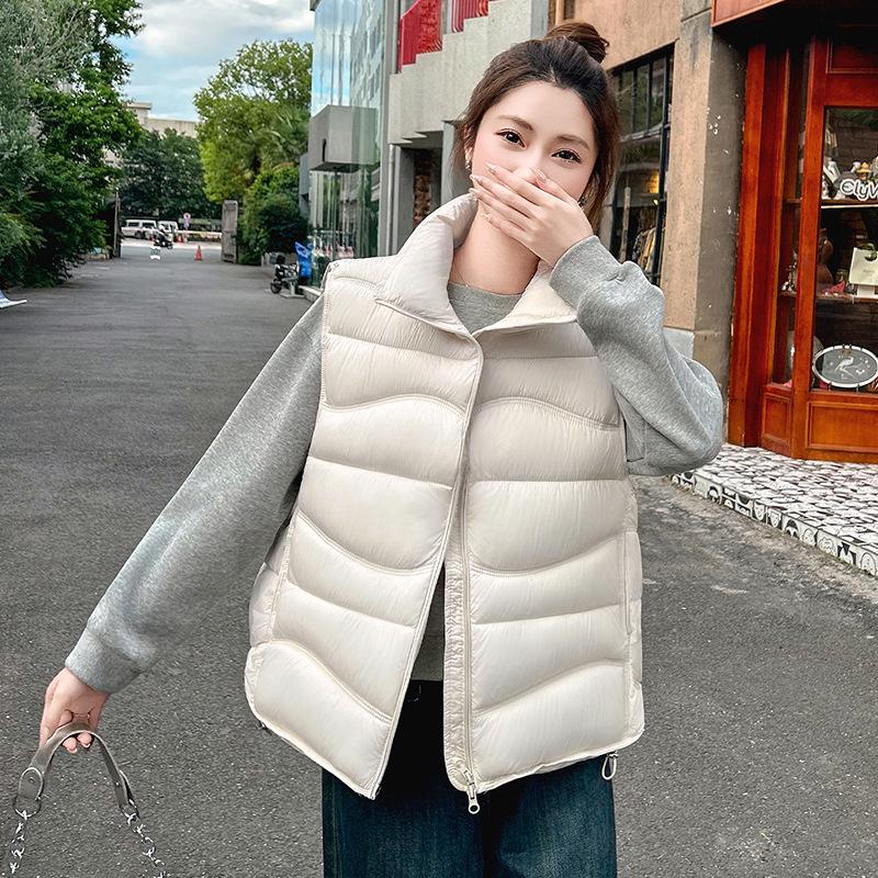 Stand-up collar ribs down cotton vest women's autumn and winter new small short cotton vest thermal vest