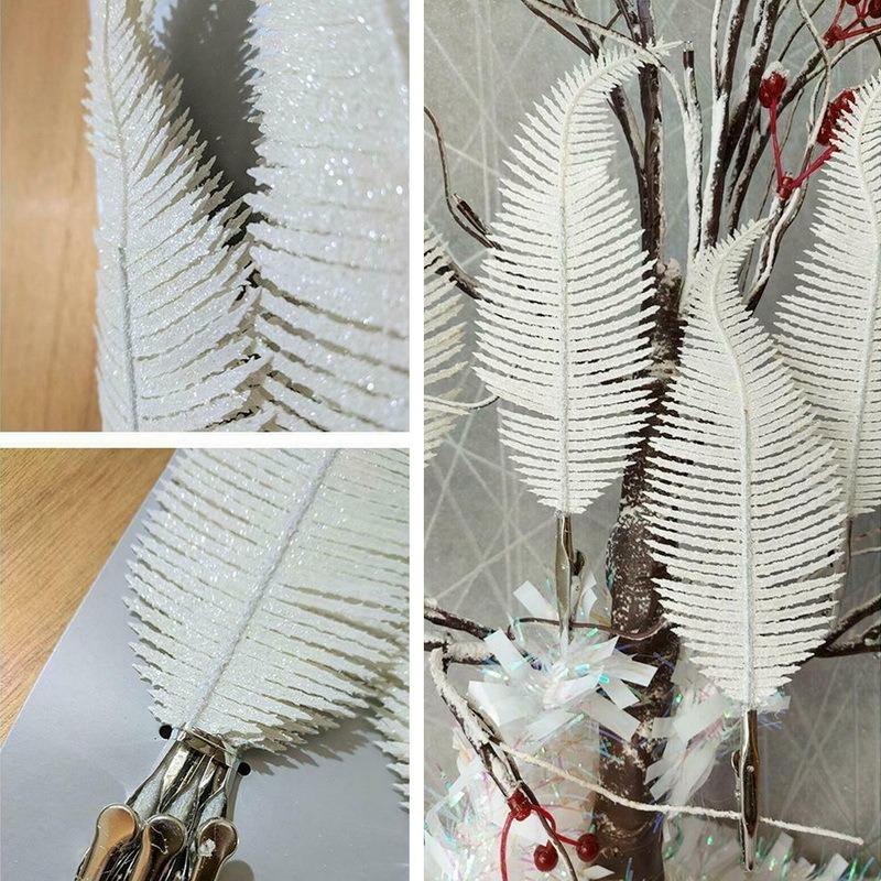 5Pcs Glittering Feather Artificial Leaves Clip Christmas Tree Ornaments Navidad New Year Wedding Christmas Party Home Decoration