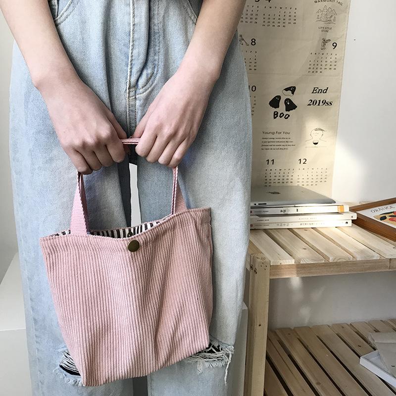 Preppy Design Colored Bag with Makeup Bag Corduroy Bento Bag Women Bag Cute Kawaii Handbags