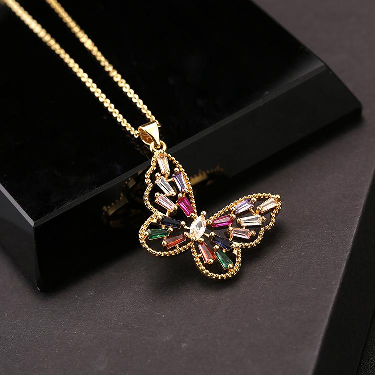 Trendy Zircon Butterfly Pendant Necklace For Women Small Collarbone Chain With Colorful Zirconia