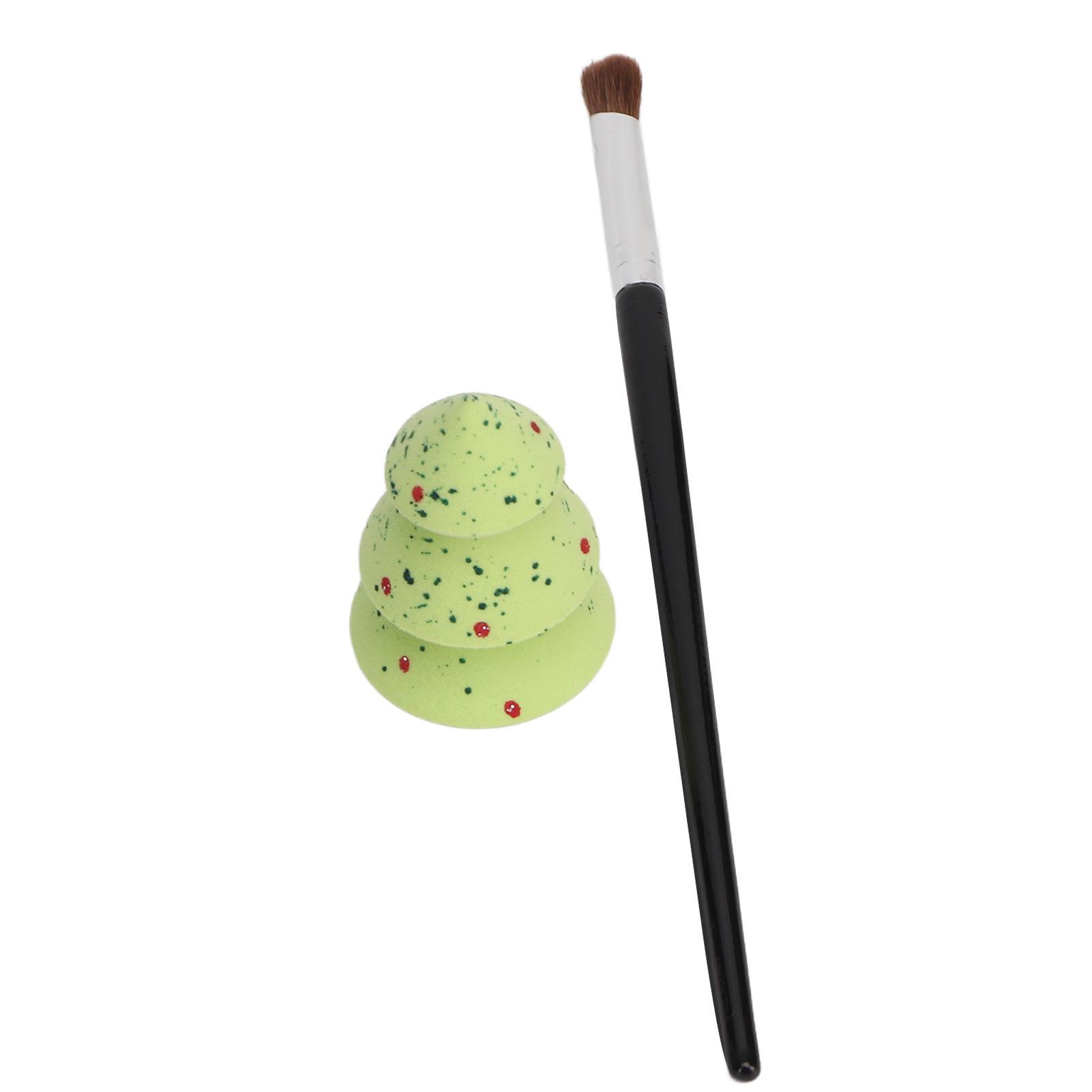 

Набор скошенных кистей для контурирования носа с зелеными блестками в форме рождественской елки, набор спонжей для растушевки косметики