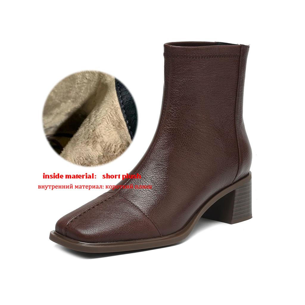 Krazing Pot Sheepskin Autumn Winter Shoes Thick Heels Size 42 Square Toe Zipper Vintage Ankle Boots