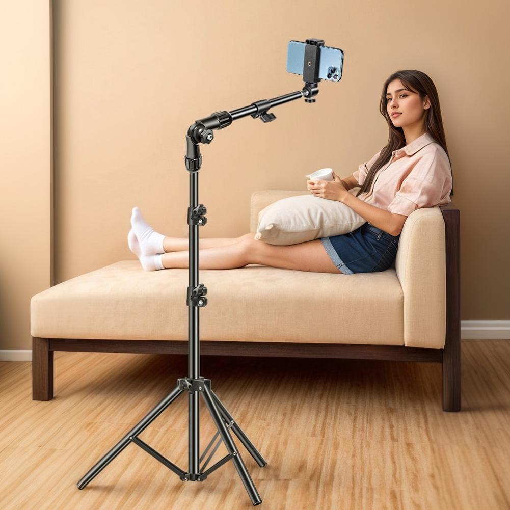 Floor Telescopic Bracket Horizontal Overhead Tripod Adjustable 33-45cm Cell Phone Stand for Filming Video Recording Live Stream