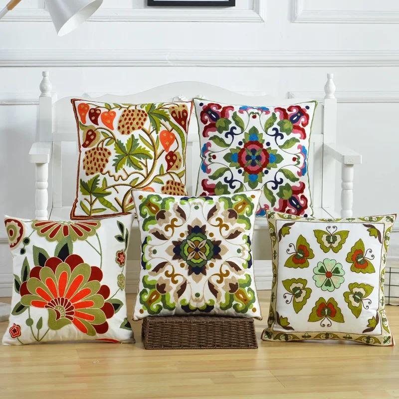 Cotton Ethnic Style Embroidery Pillow Case Car Pillow Cover Sofa Large Cushion Cover 45x45cm Luxury Pillow Case