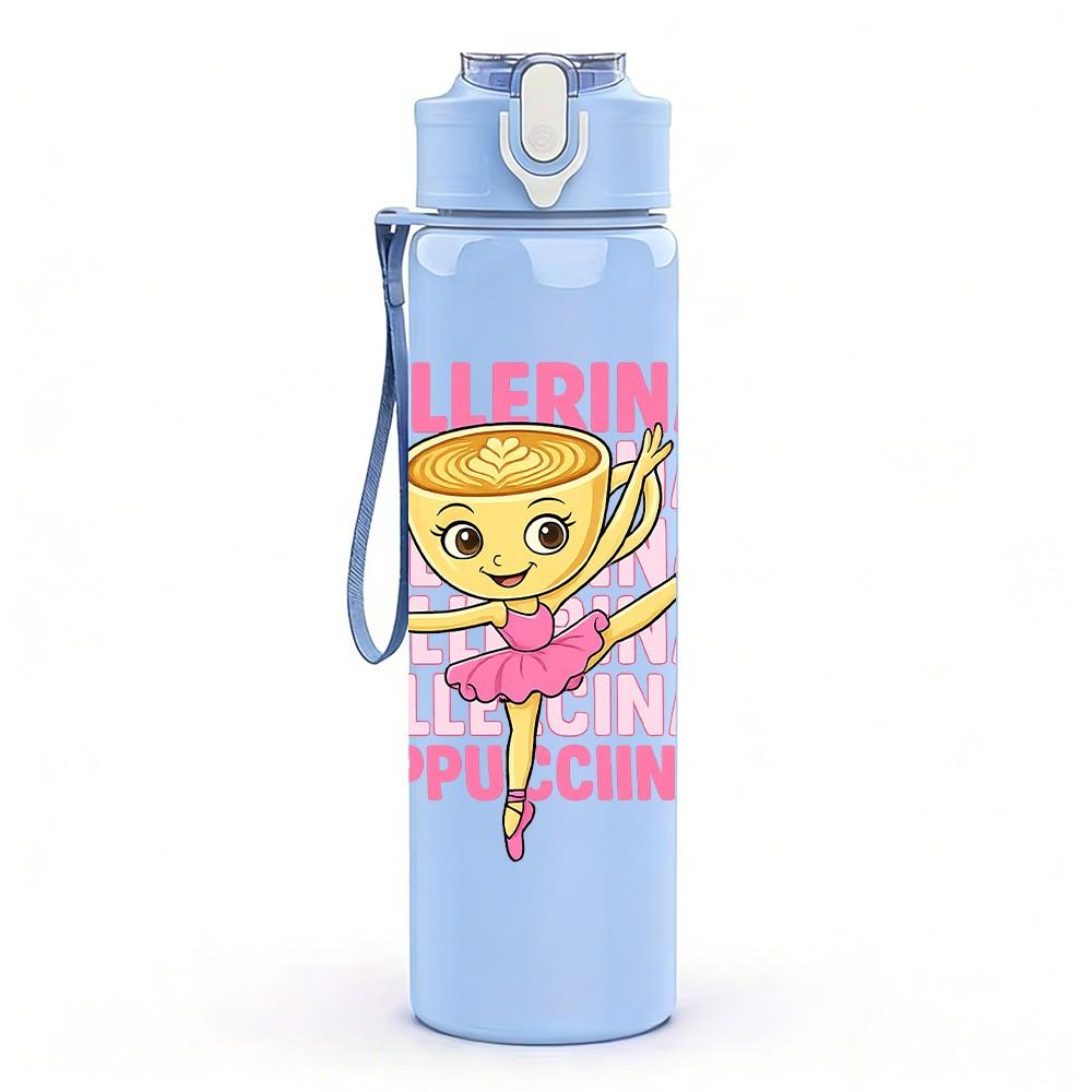 1PC Ballerina Girl Dancing Cartoon Print 750ml Color Plastic Sports Water Bottle Leakproof Flip Straw Lid Suitable for Sports Office Home Use