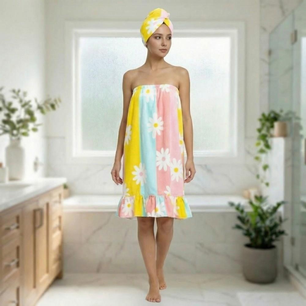 Soft Bath Skirt and Hair Wrap Set Breathable Universal Women Shower Towel Dress Absorbent Large Size Bathrobe Swimming