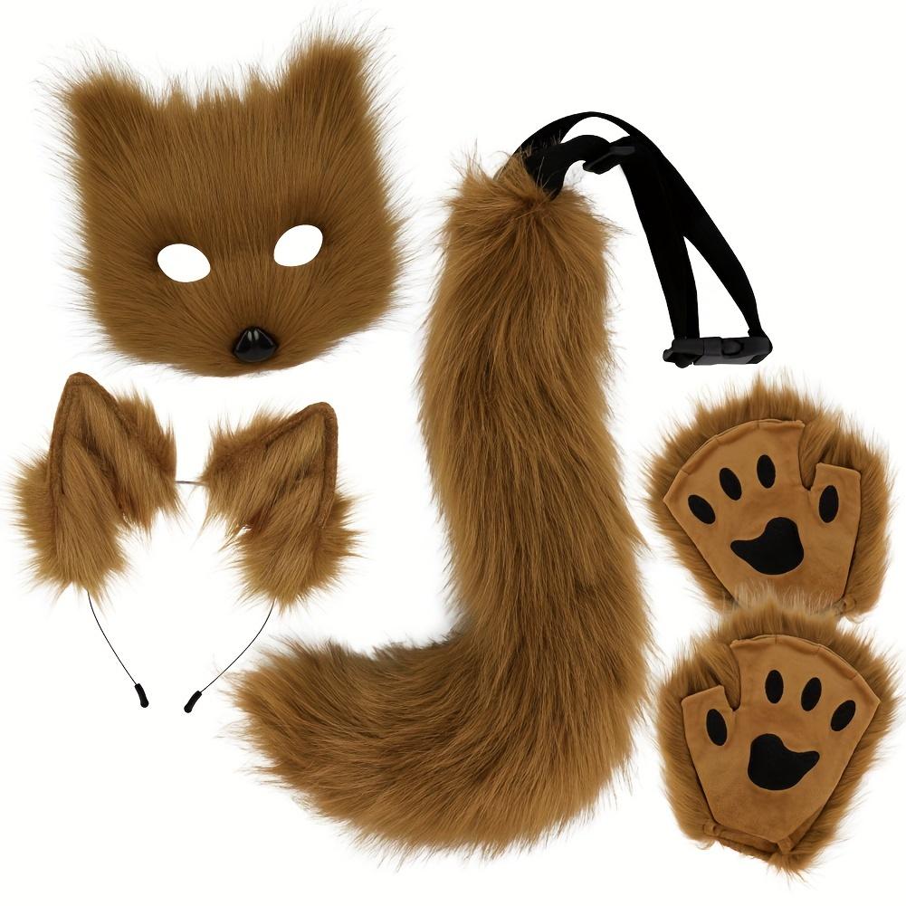 4er-Fuchs-Kostüm-Set Verstellbare Kunstpelzmaske Biegsamer Schwanz Ohren Stirnband Handschuhe für Halloween Weihnachten Cosplay Karnevalsparty
