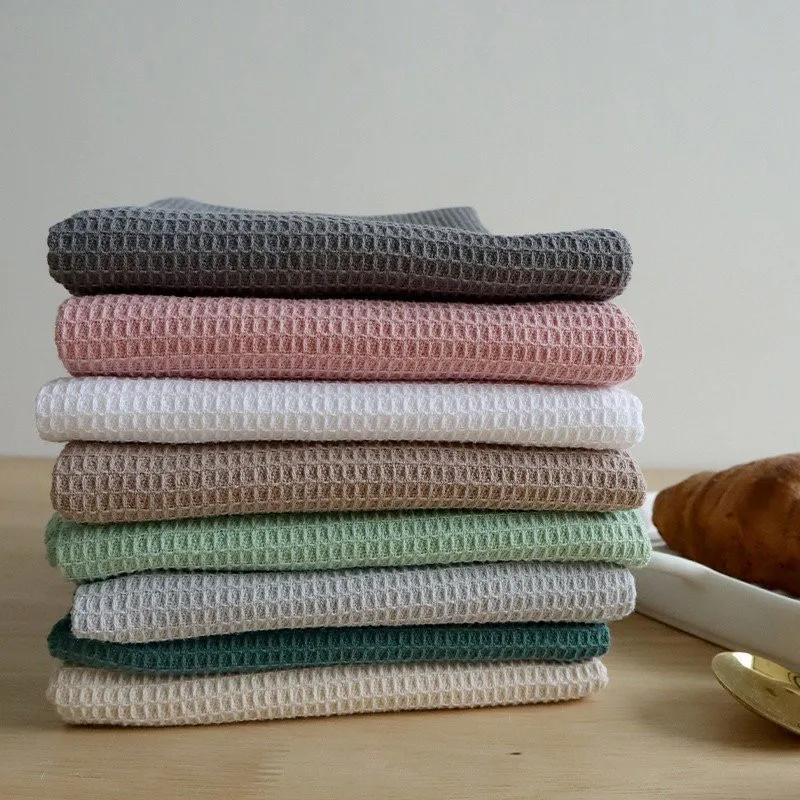 1Pc 45x65cm Waffle Cotton Solid Color Home Absorbent Tea Towel Kitchen Dish Cloth Table Napkin