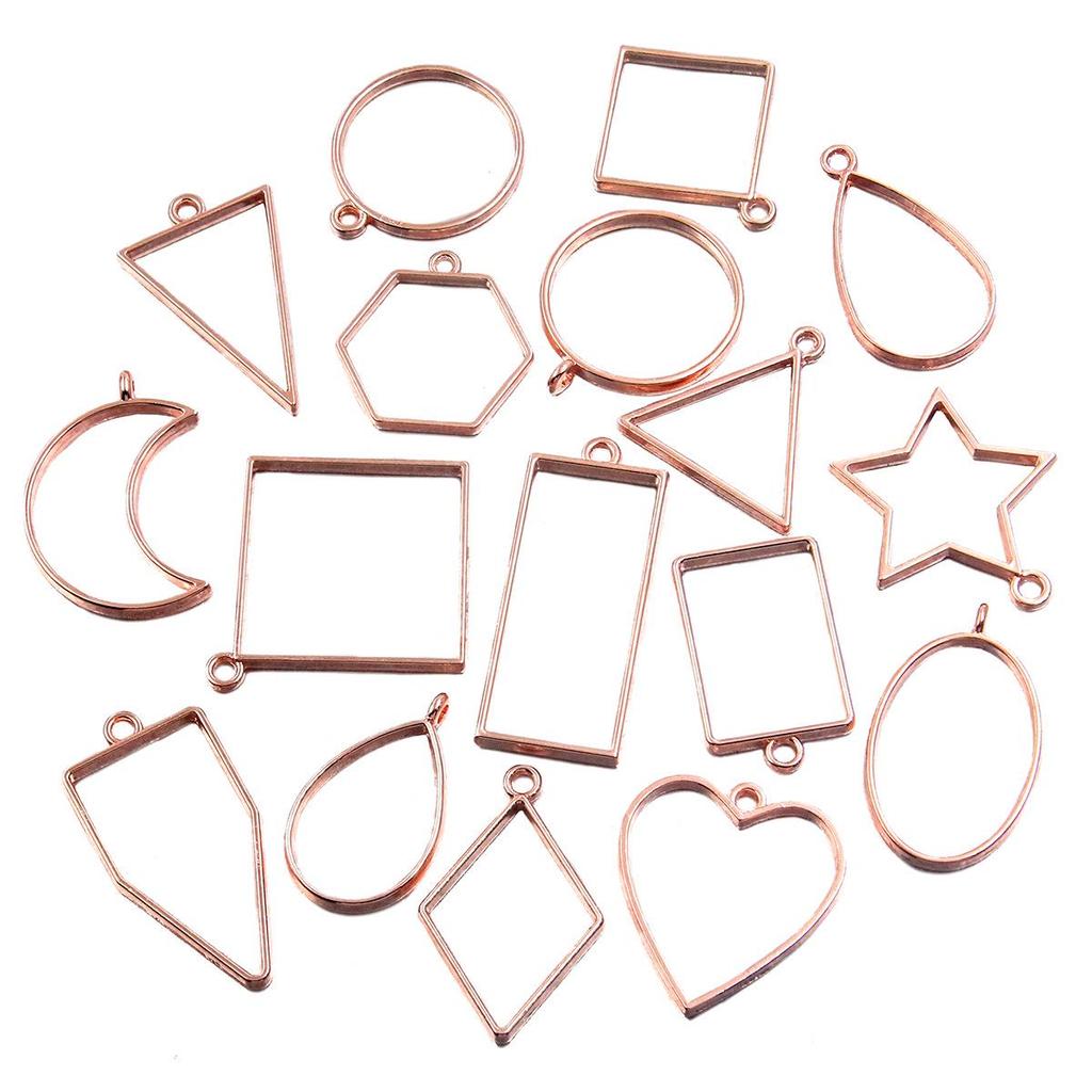 Rose Gold Geometric Heart & Moon Epoxy Keychain Pendants - 17 Designs