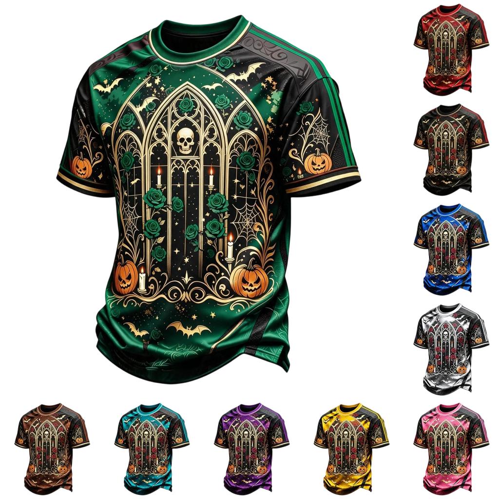 Men's Halloween Casual Short Sleeve T-Shirt Round Neck Party Costume Top
