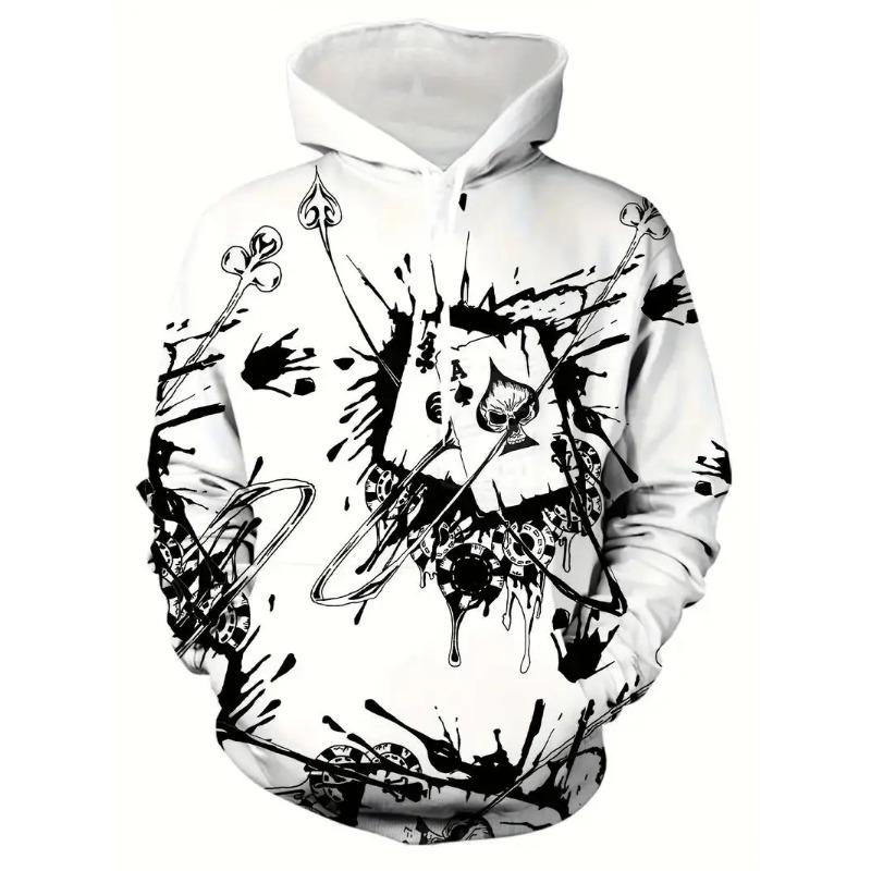 Pánská jarní a podzimní módní trendy mikina s 3D potiskem pokeru, retro high street hip hopová ležérní pohodlná mikina