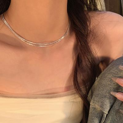 Broken Silver Multi-layer Necklace Women's Light Luxury Niche Cold Wind Advanced Sense Collarbone Chain Retro Neck Chain with