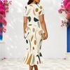 Women Plus Size V Neck Short Sleeve Plaid Printed Pink Grey Fitted Fishtail Dress
