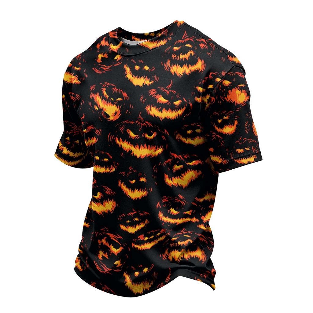 Men's Lightweight Quick-Dry Mesh Short Sleeve Round Neck T-Shirt with Halloween Print