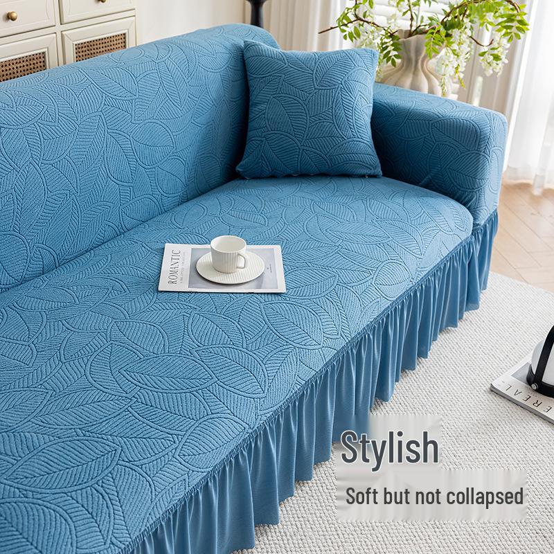 Plush Jacquard Skirted Sofa Cover, Elastic All-Season Fit, Dustproof Cushion Protector