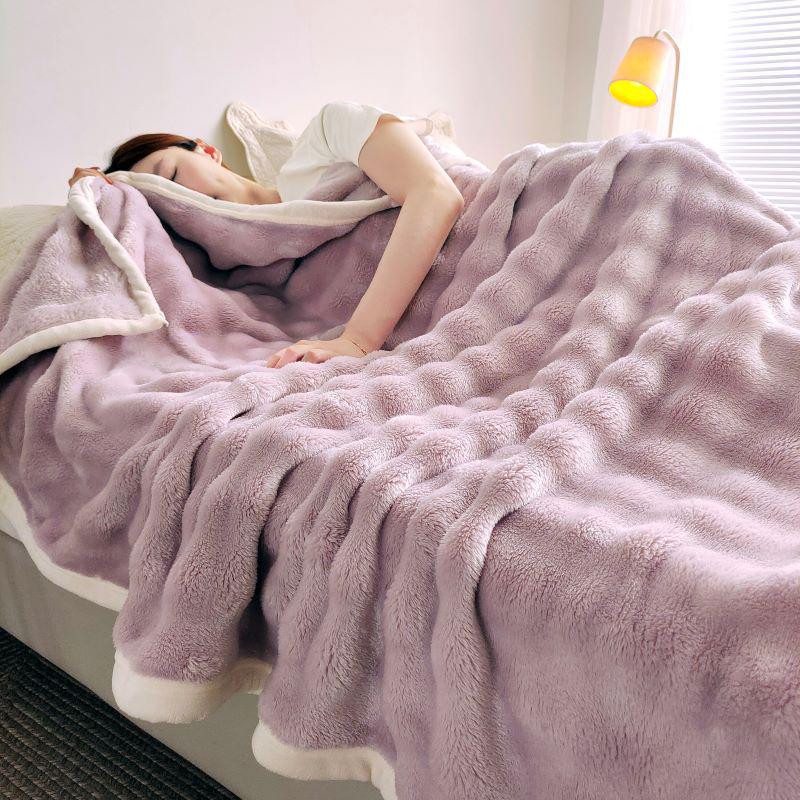 Thick Bubble Velvet Flannel Blanket for Sofa, Office, or Travel